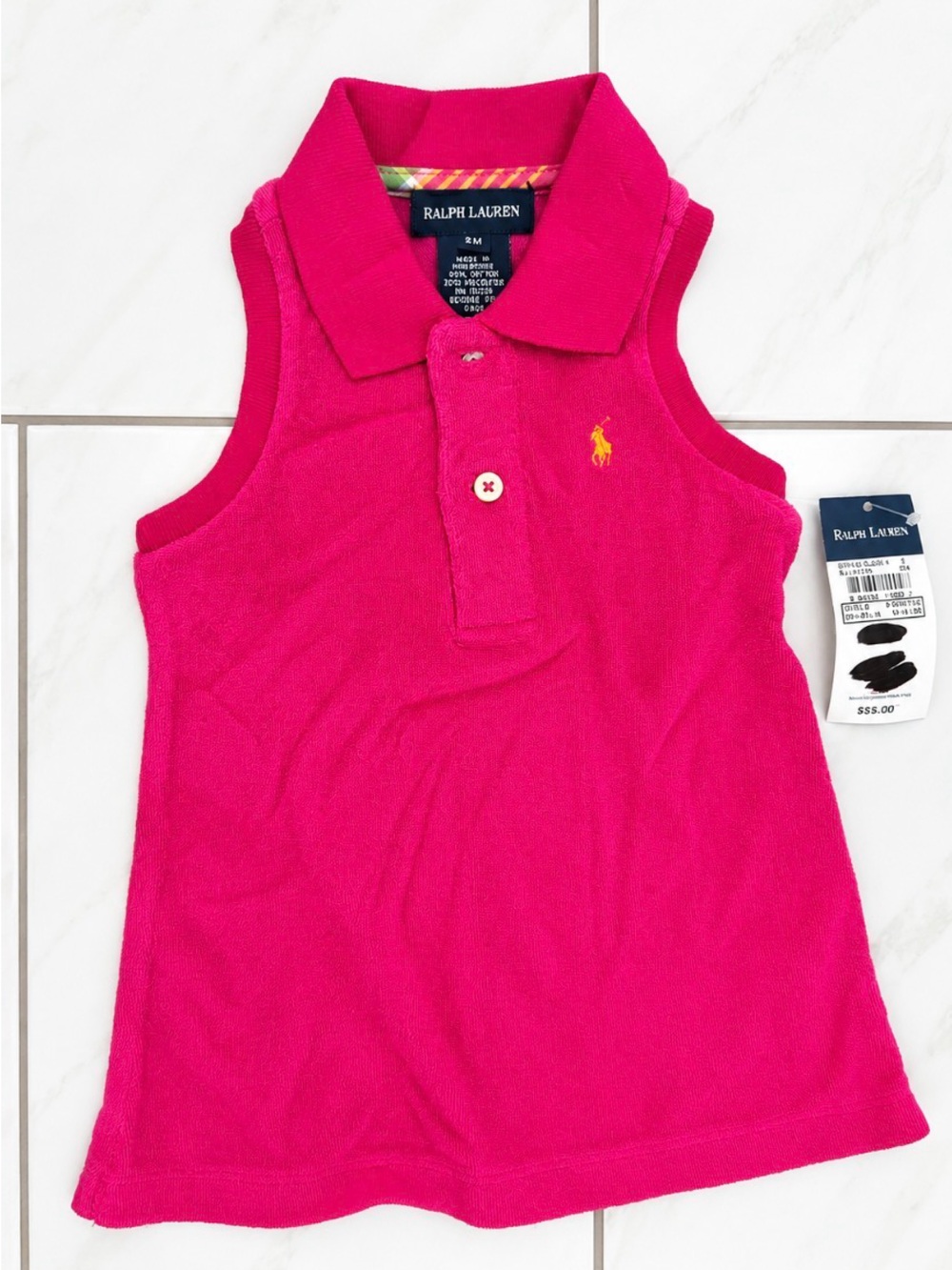 Ralph Lauren Girls' Bright Pink Sleeveless Polo Dress with Yellow Pony
